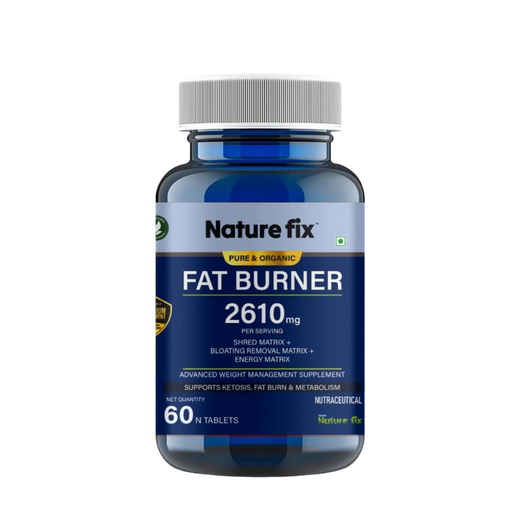 Nature Fix Pure & Organic Fat Burner – 2610mg | Shred Matrix + Bloating Removal Matrix + Energy Matrix | Supports Ketosis, Fat Burn & Metabolism – 60 Tablets